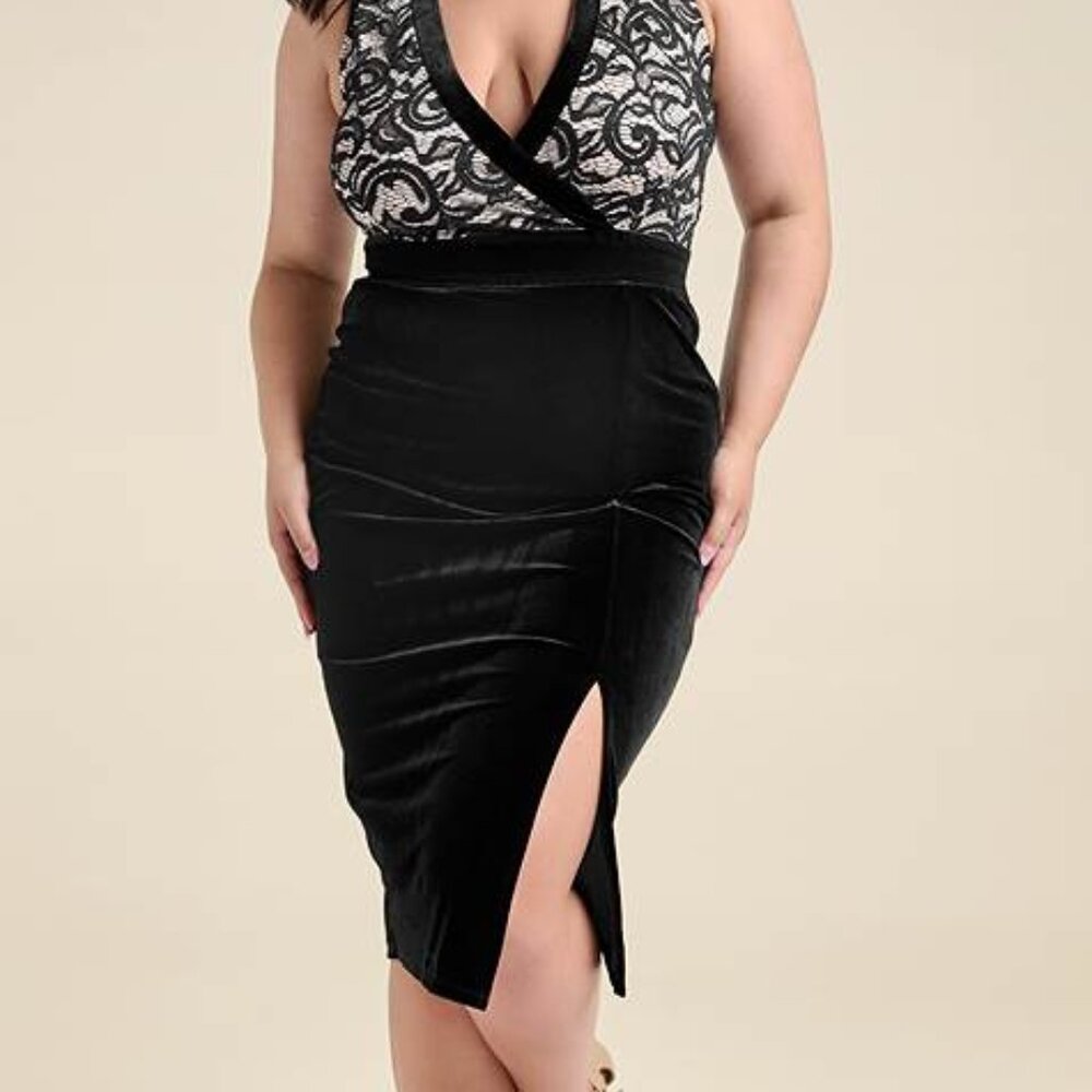 Plus Size Velvet Lace Bodycon Dress USED